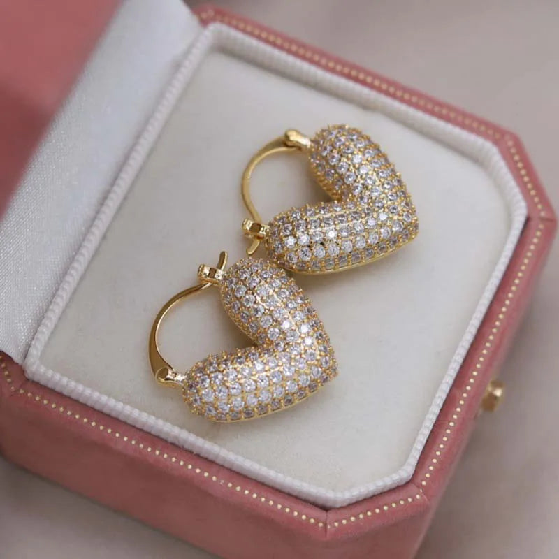 Luxury Full Zircon Love Hoop Earrings For Women Exquisite Shiny Crystal Heart Shaped Temperament Earrings Wedding...