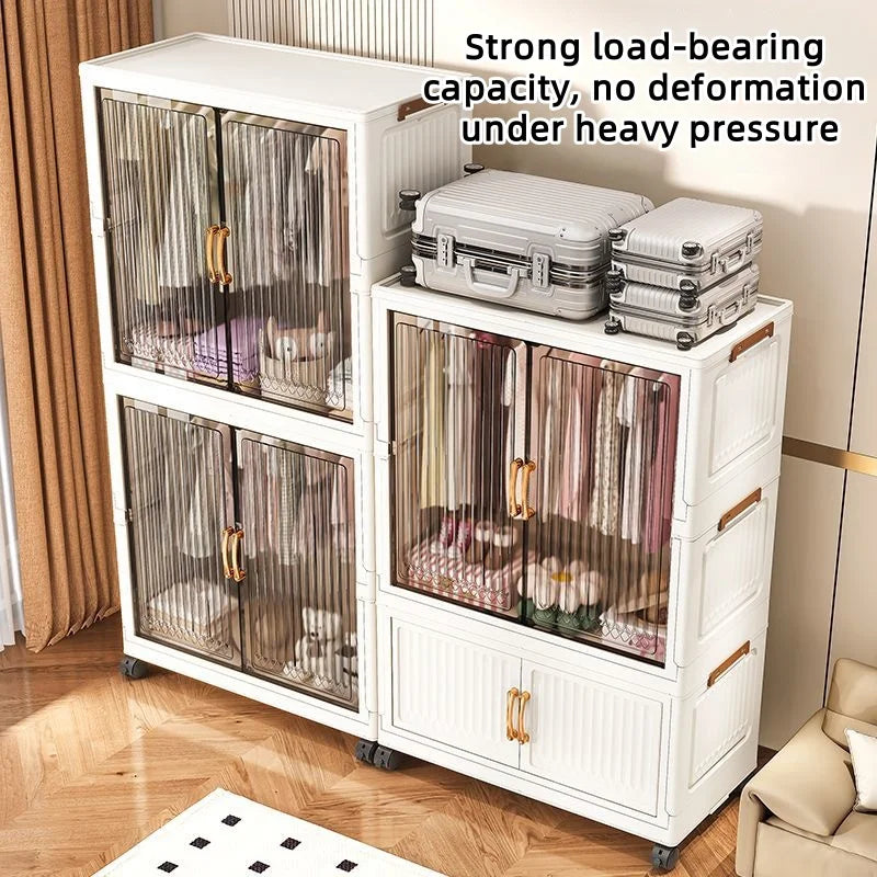 80cm no-installation folding storage cabinet, bedroom children's wardrobe, multi-layer storage box with wheels - Kimlud