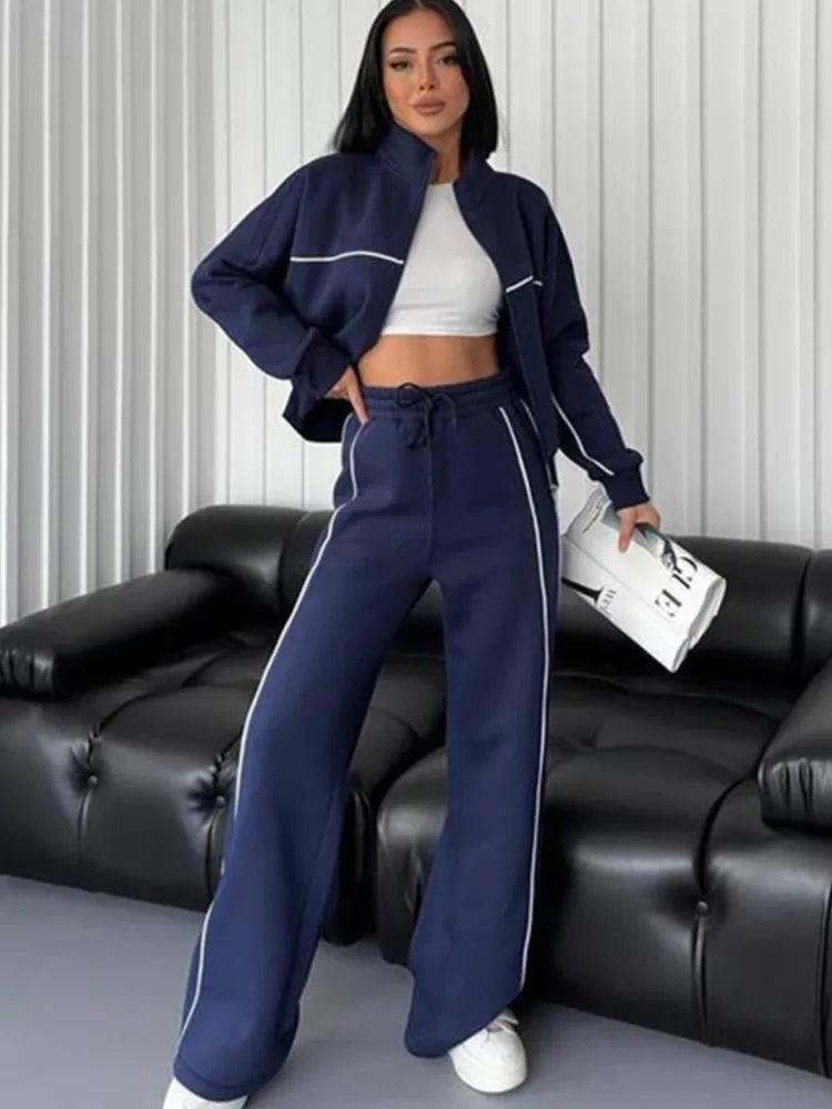 CPSYMYM Womwn Casual Outfits Fall Winter Long Sleeve Half High Collar Zipper Coat + Sports Pants Two Piece Sets Fashion Loose Su - Kimlud