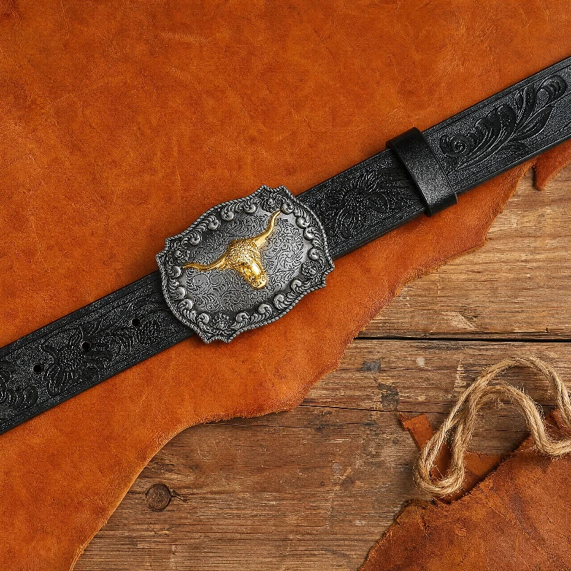 New Men's Western Cowboy Belt - Cool Handsome Black PU BELT Material Embossed Design and Stylish Alloy Buckle Men Belt |...