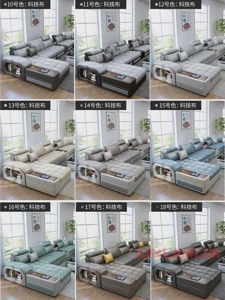 Linlamlim U-Shaped Sectional Fabric Sofa Set - Modern Living Room Furniture with Storage, Built-in Side Table, USB, and...