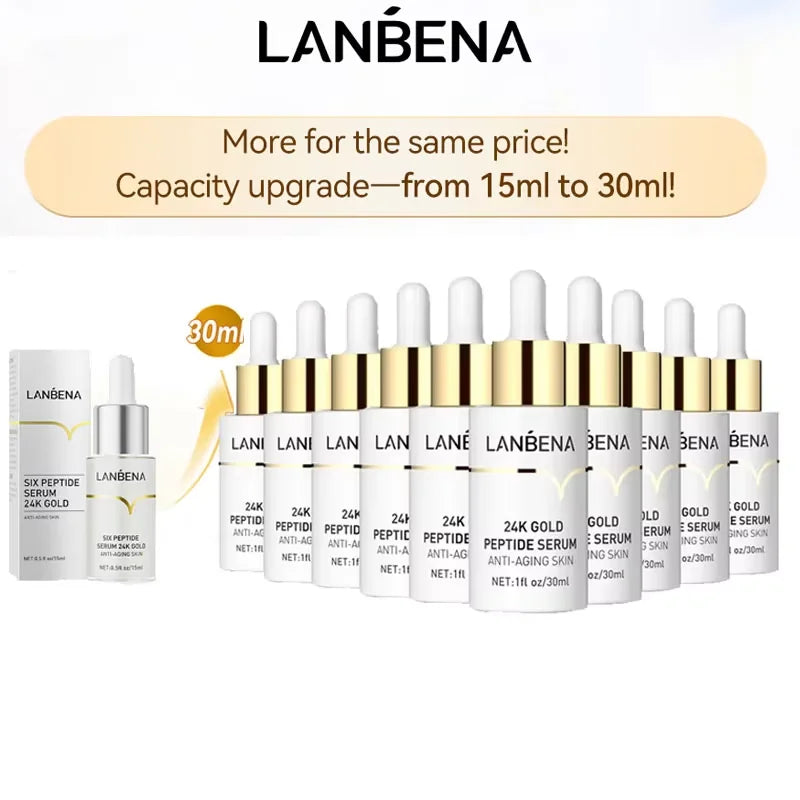 LANBENA Anti-Aging Serum 24K Gold Six Peptides Facial Essence Firming Skin Wrinkle RepairWhitening MoisturizingFaceSik Care10PCS