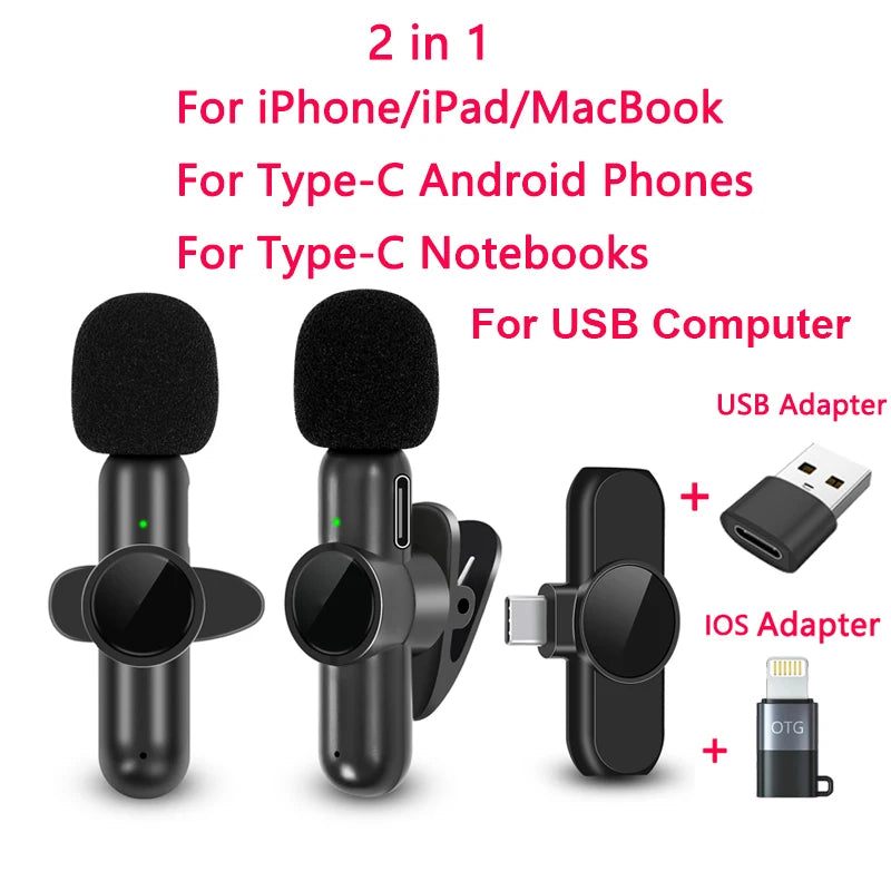 K61 Wireless Lavalier Microphone Audio Video Recording Mini Mic For iPhone iPad Android Laptop Live Gaming Smartphone Microphone - Kimlud
