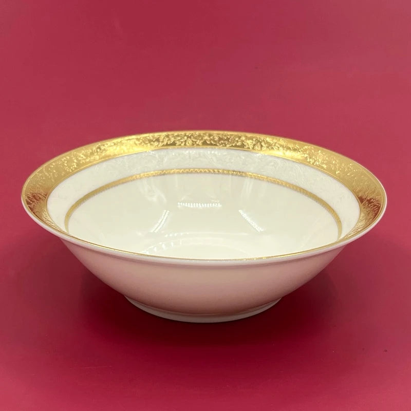 Luxurious disc relief inlaid with golden beef steak plate, palace style bone porcelain, European style gold edged tableware