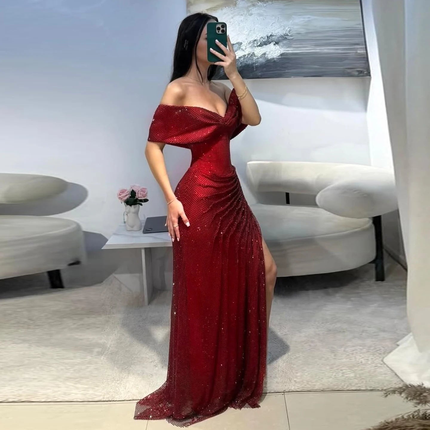 Sharon Said Elegant Wine Red Tulle Off Shoulder Mermaid Prom Dress Evening Party Gowns SH570 Customized | Kimlud Luxury Dress