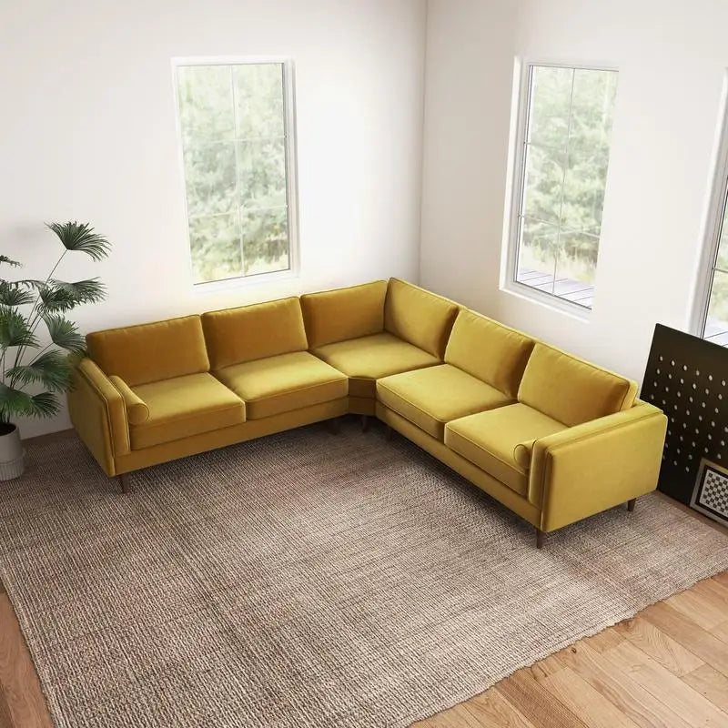 Amber Yellow Velvet Corner Sectional SofaNew Title: "Velvet Corner Sectional Sofa in Amber Yellow - Comfortable and Stylish - Kimlud