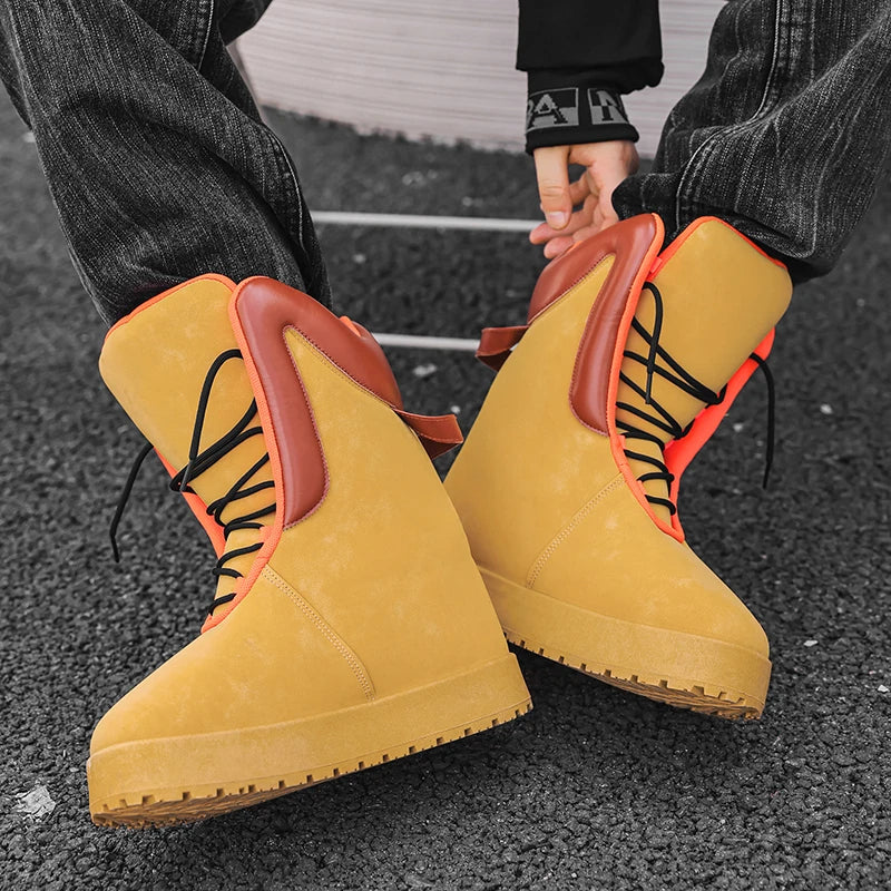 Mens Boots Fashion High Top Shoe Outdoor Casual Bare Boots Motorcycle Shoes Hiking Boot Sports Thick Soles Comfort Durable Lacs