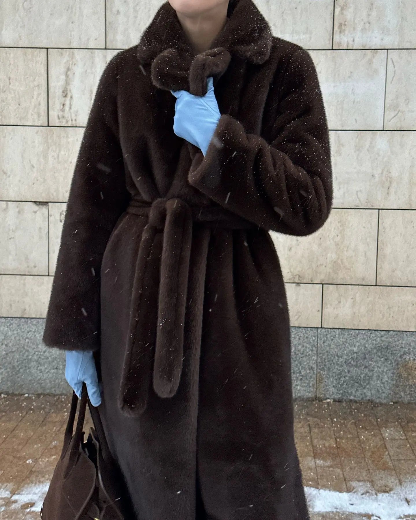 Long Coats Women Faux Fur Y2k Maxi Overcoat Lace Up Turn Down Collar Full Sleeve Thick Loose Elegant Jackets Autumn Winter 2025