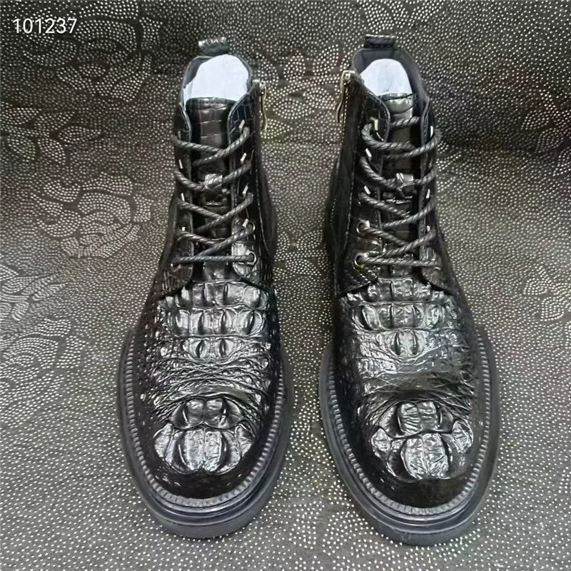 Authentic Real True Crocodile Skin Men's Casual Black High-top Shoes Genuine Exotic Alligator Leather Male Short ZIP Ankle Boots