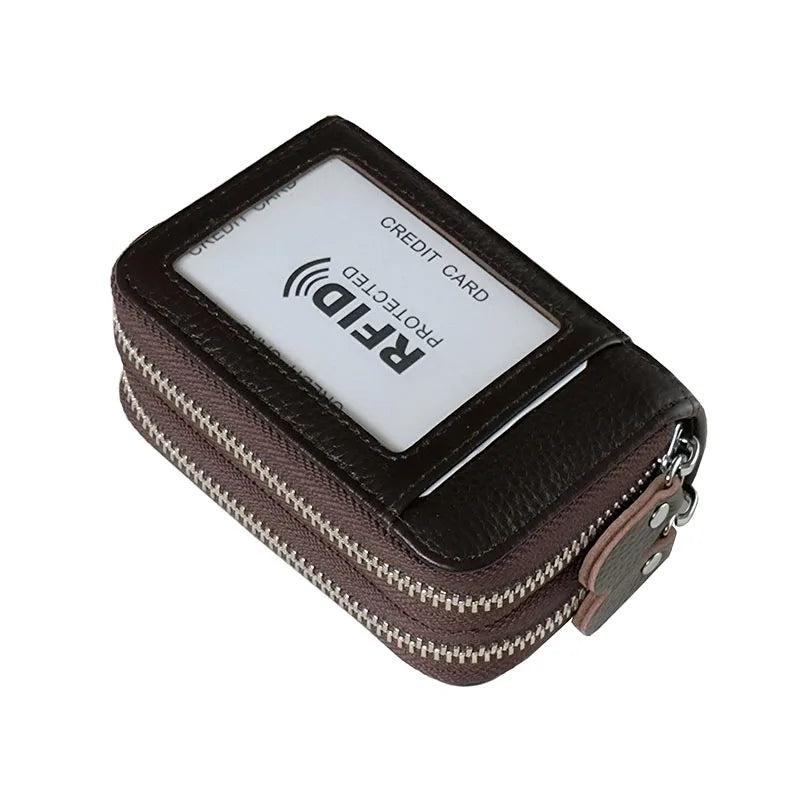 RFID Blocking Fashion Women Card Holder Genuine Leather Double Zipper Large Capacity Female Wallet Purse | Kimlud Mid...
