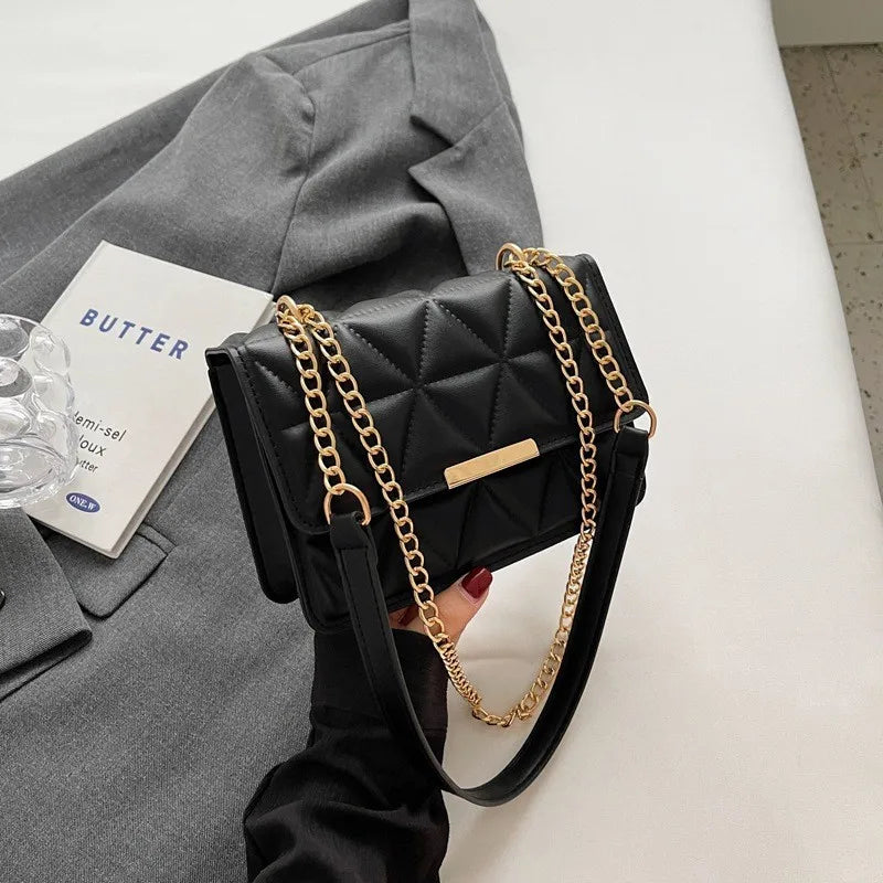 Trendy Quilted Chain Crossbody Shoulder Bag, Stylish Multi Color Small Square Purse, Chic & Perfect for Women's Everyday Use - Kimlud