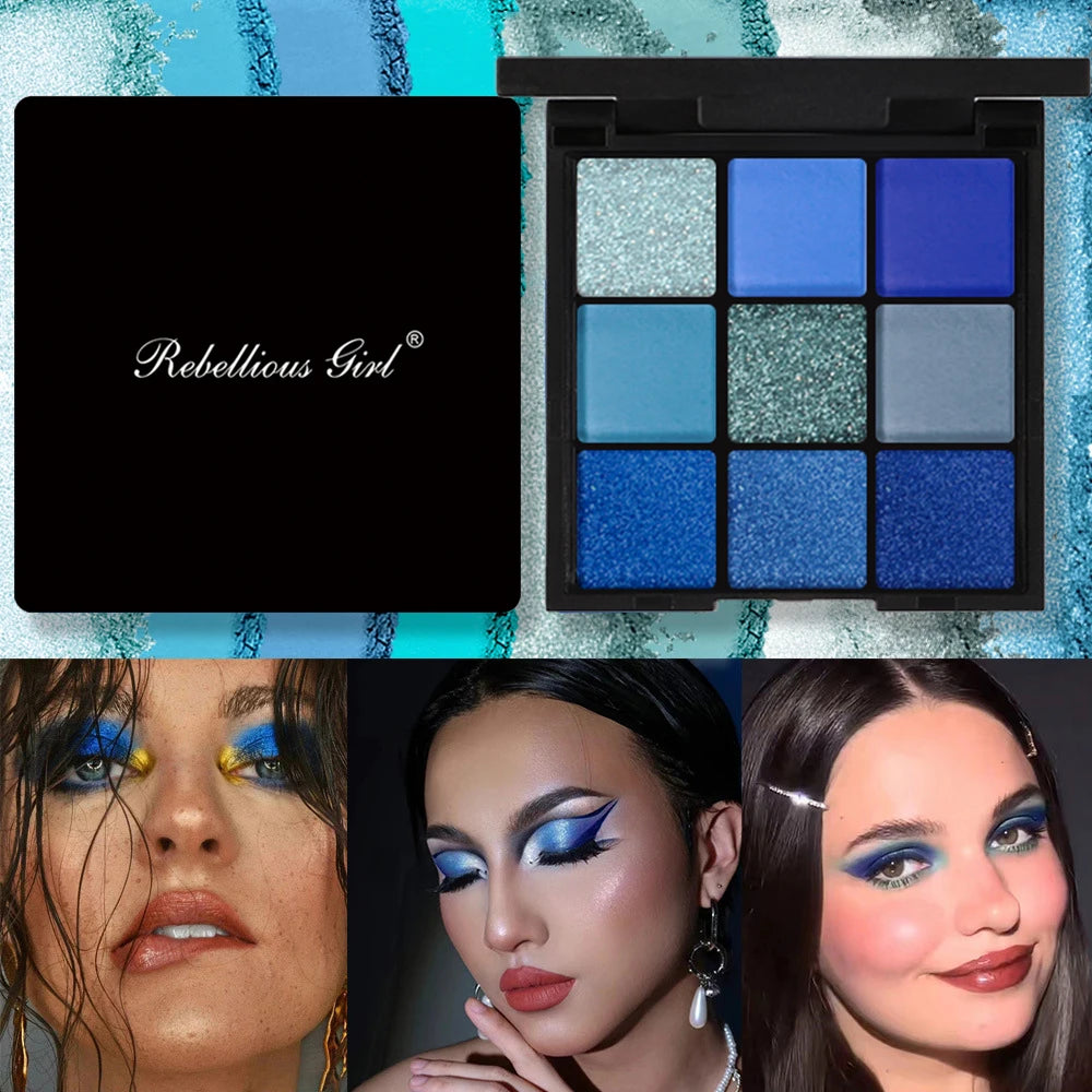 9 Color Eyeshadow Palette Blue Waterproof Sweatproof Blue Matte Pearl Glitter Finish Performance Stage Makeup Music Festival - Kimlud