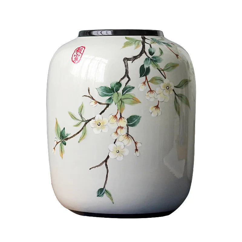 Chinese ceramic vase ornament, living room entrance floral art, home hydroponics creative simple round housewarming gift flower
