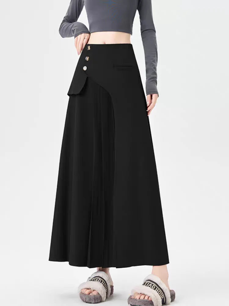 Grey Suiting Midi Skirts for Women High-Waisted A-Line Flare Skirt Perfect Hip-Camouflage Office Skirt for Autumn |...