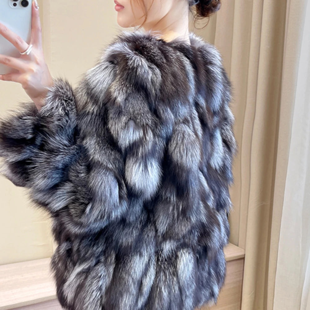 Women winter outdoor fashion real fox fur coat Natural warm fox fur jacket Female luxury 100% genuine fox fur overcoat