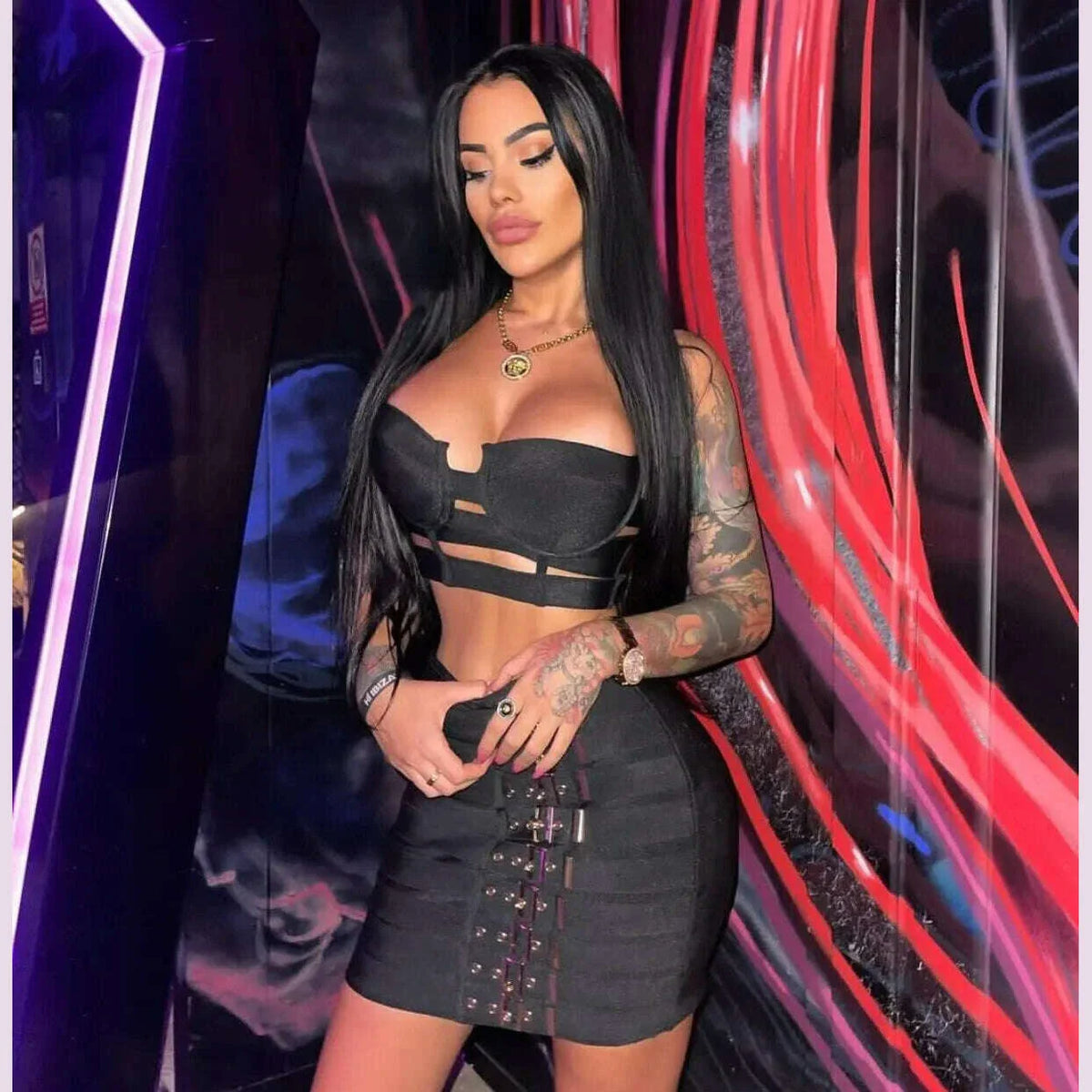 2023 New Arrival Women Sexy Bandage Tops Fashion Pencil Skirts Set Nightclub Party Celebrate Women's Set High Quality