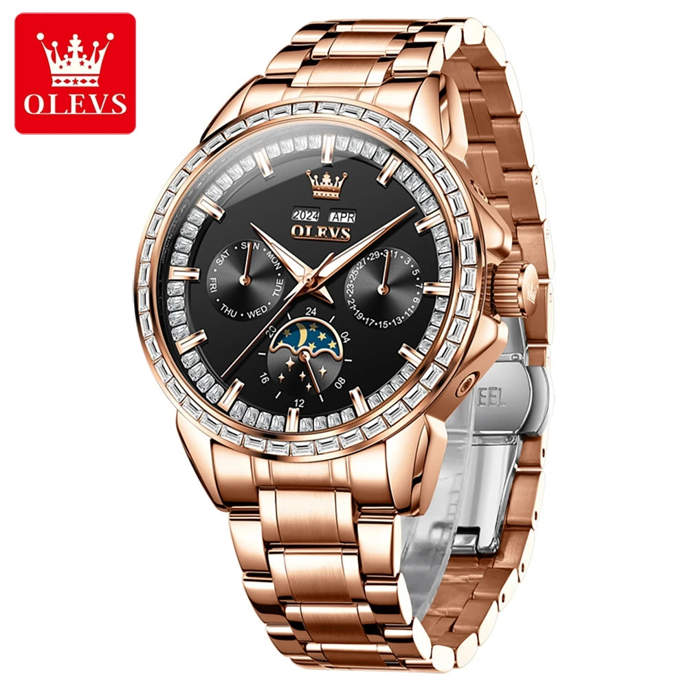 OLEVS 6695 Automatic Mechanical Men's Watches Luxury Brand Original Diamond Bezel Moon Phase Perpetual Calendar Man...