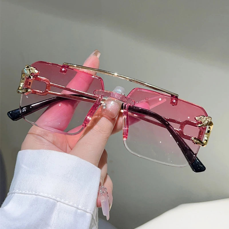 KAMMPT Rimless Square Sunglasses Men Fashion Vintage Double Bridge Shades Women Trendy Luxury Brand Design Gradient Sun...