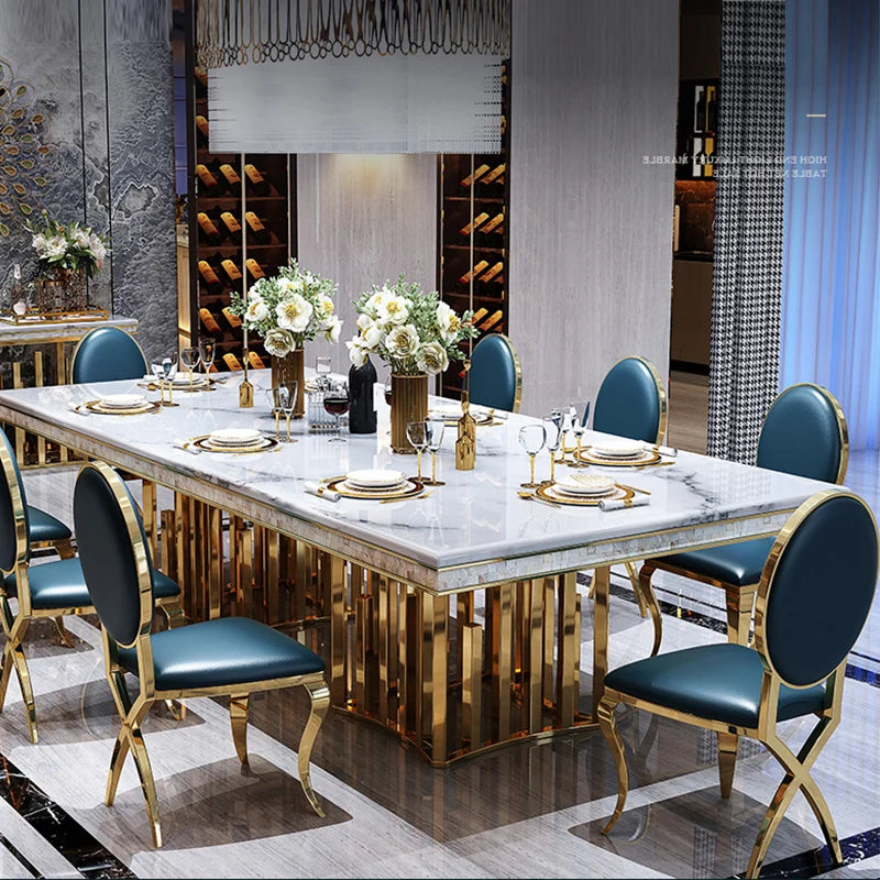 stainless steel Dining Room Home Furniture modern marble dining table rectangle table - Kimlud