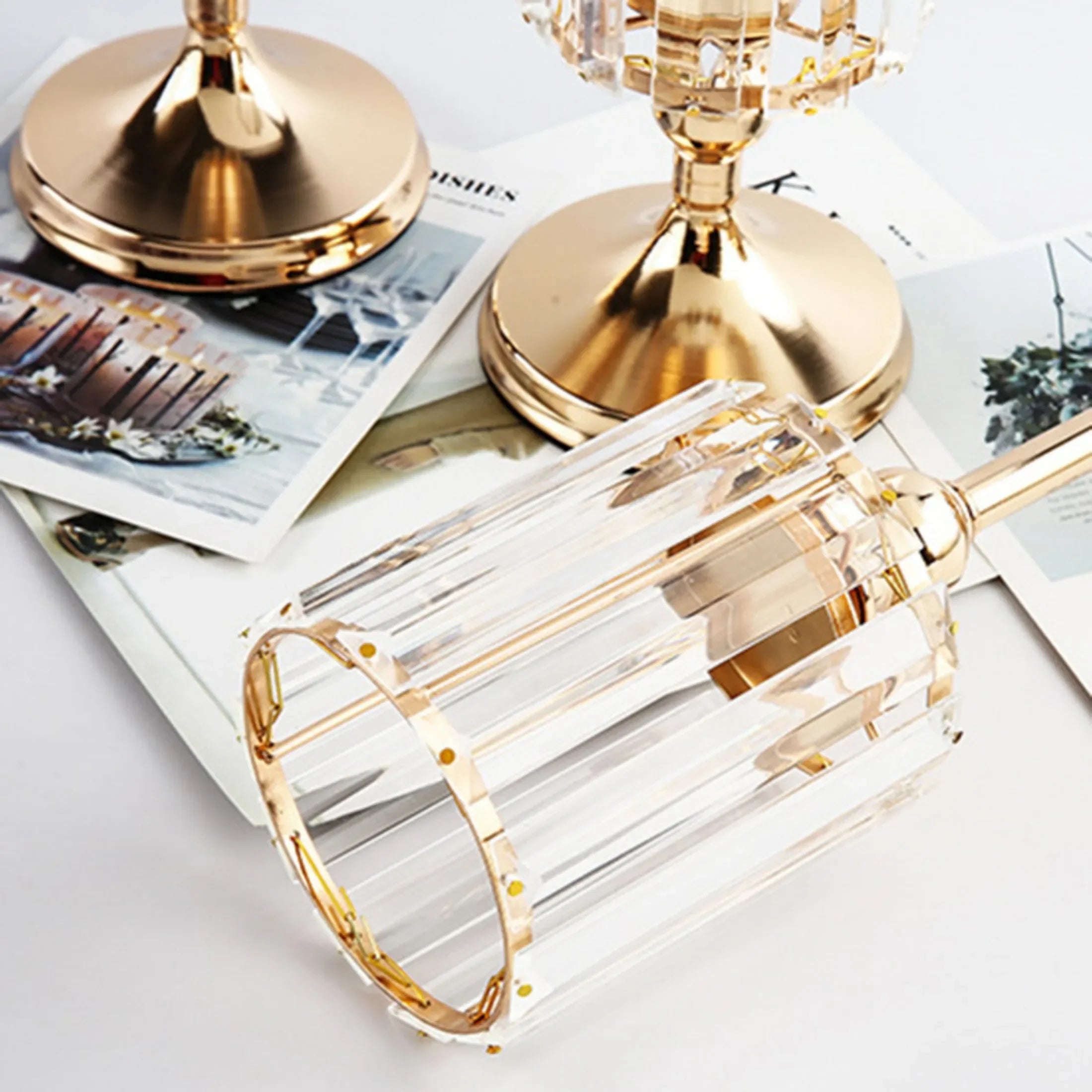 1pc Golden Pillar Candle Holder Crystal Candlesticks for Dining Coffee Table Wedding Events Parties Home Decor Candle...