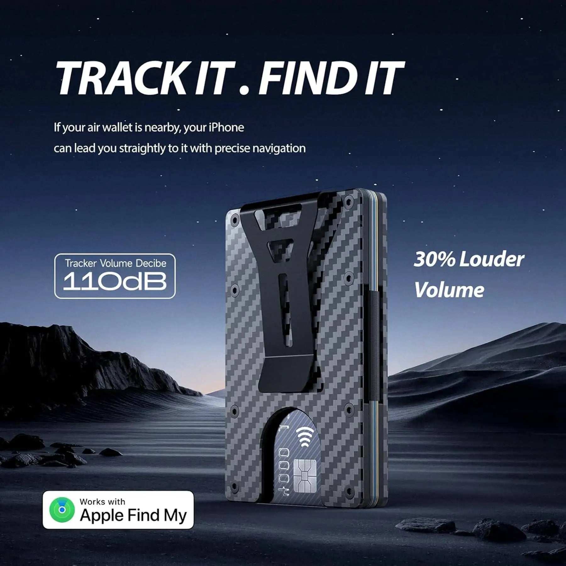 Wallet with Built in Airtag Chip, RFID Blocking Credit Card Holder, Compatible with Find My iOS Only, Detachable Money Clip