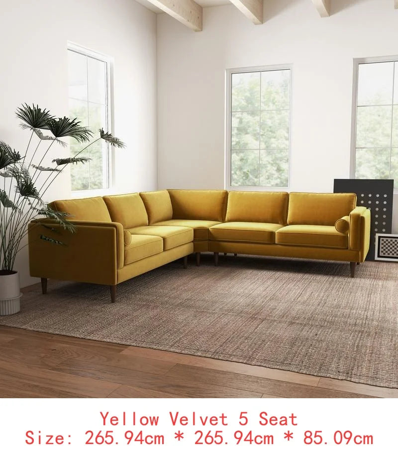 Amber Yellow Velvet Corner Sectional SofaNew Title: "Velvet Corner Sectional Sofa in Amber Yellow - Comfortable and Stylish - Kimlud