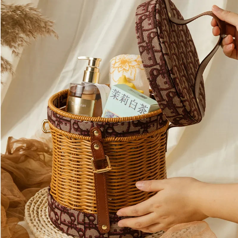 Rattan Woven Handbag with Storage Box Forest Department Pastoral Beach Holiday Wind Female Bag INS Wind Handbag