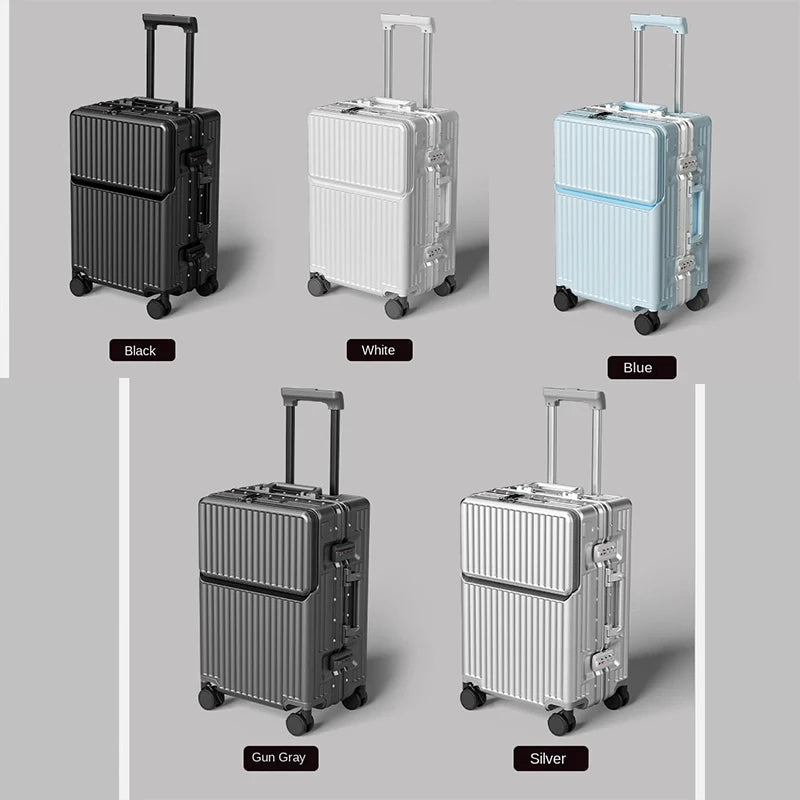 New Front Opening Luggage 24 inch USB Multifunctional Suitcase 20“ Boarding Trolley case 26 inch Large Capacity with Cup holder