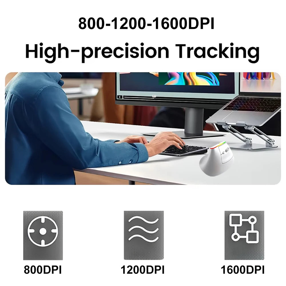 Dual Mode RGB Vertical Mouse 2.4G Wireless Mouse Bluetooth Mouse Ergonomic Mice Rechargeable Silent Mouse for PC Laptop Desktop