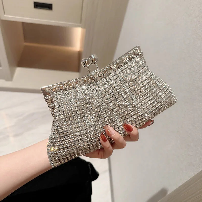 Luxury Rhinestone Evening Clutch Bag Wedding Bride Handbag Shiny Design Party Banquet Lady Portable Purse Sling Shoulder Bags - Kimlud