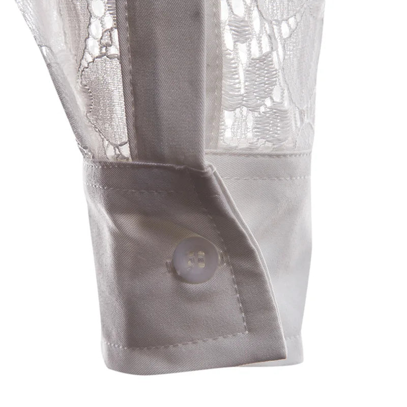 2026 Men's Lace Flowers Embroidery Long Sleeve Shirt Fashion Transparent Sexy Dress Shirts Male See Trough Club Party Tops - Kimlud