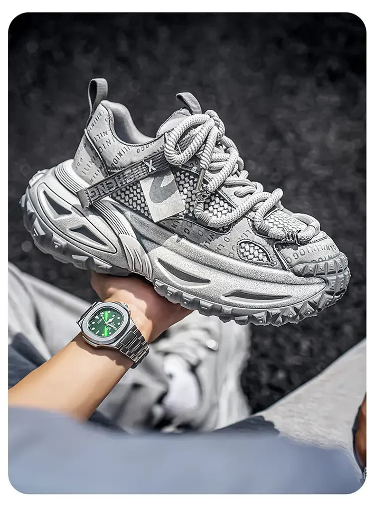 Chunky Sneakers Mens Original Designer Sports Shoes Fashion Casual Leather Fabric Breathable Height Increased Platform Gym Shoes
