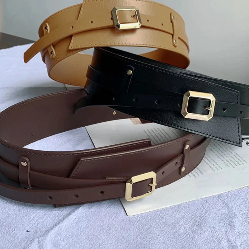 Medieval Leather Waist Belt Women Corset Wide Belts Girdle Belts Wide Cowhide Pin Buckle Waistbands For Dress Coat Decor