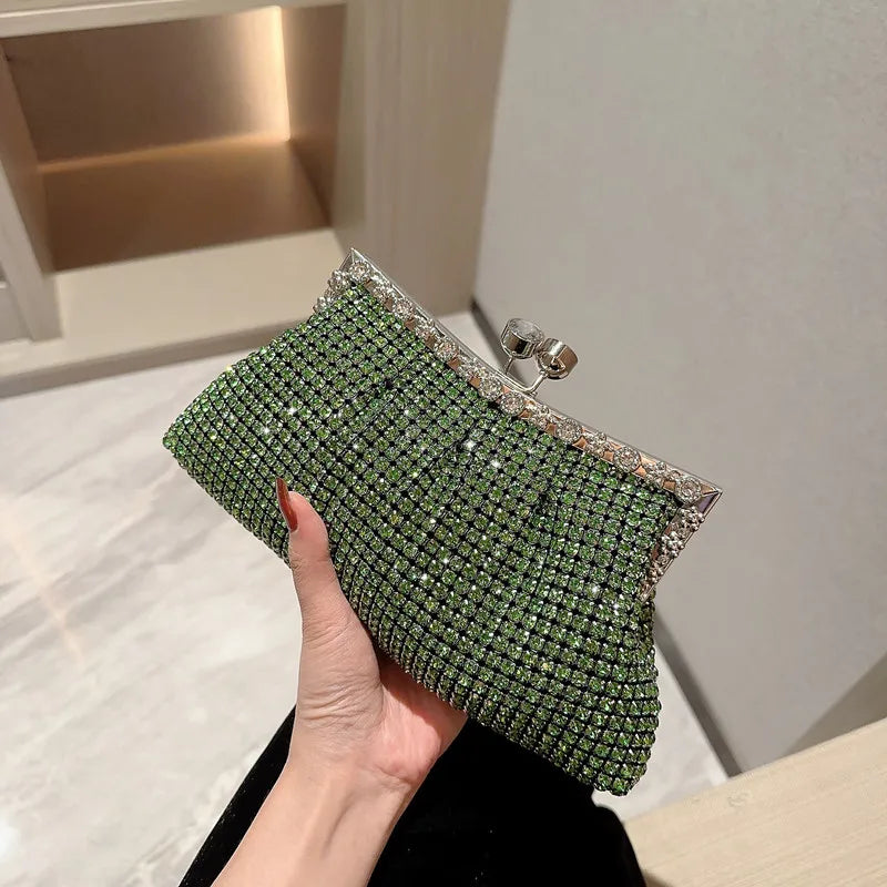 Luxury Rhinestone Evening Clutch Bag Wedding Bride Handbag Shiny Design Party Banquet Lady Portable Purse Sling Shoulder Bags - Kimlud