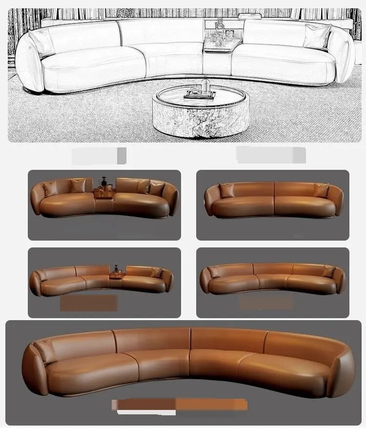 Italian curved leather sofa, premium luxury living room, beauty salon, office and reception area furniture - Kimlud