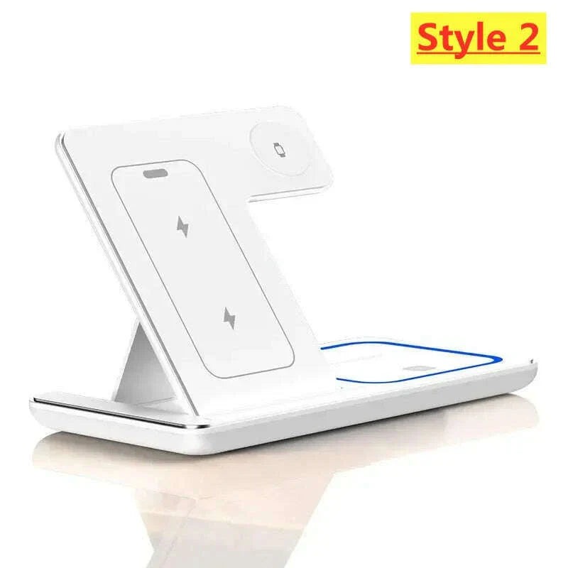 3 In 1 Wireless Charger Stand Pad Foldable 15W Fast Charging Dock Station For iPhone 15 14 13 12 Pro Max Apple Watch 8 7 Airpods