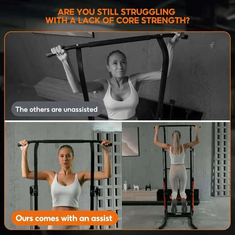 Power Tower Pull Up Bar Station Assistive Trainer, Multi-Function Adjustable Height Dip Station for