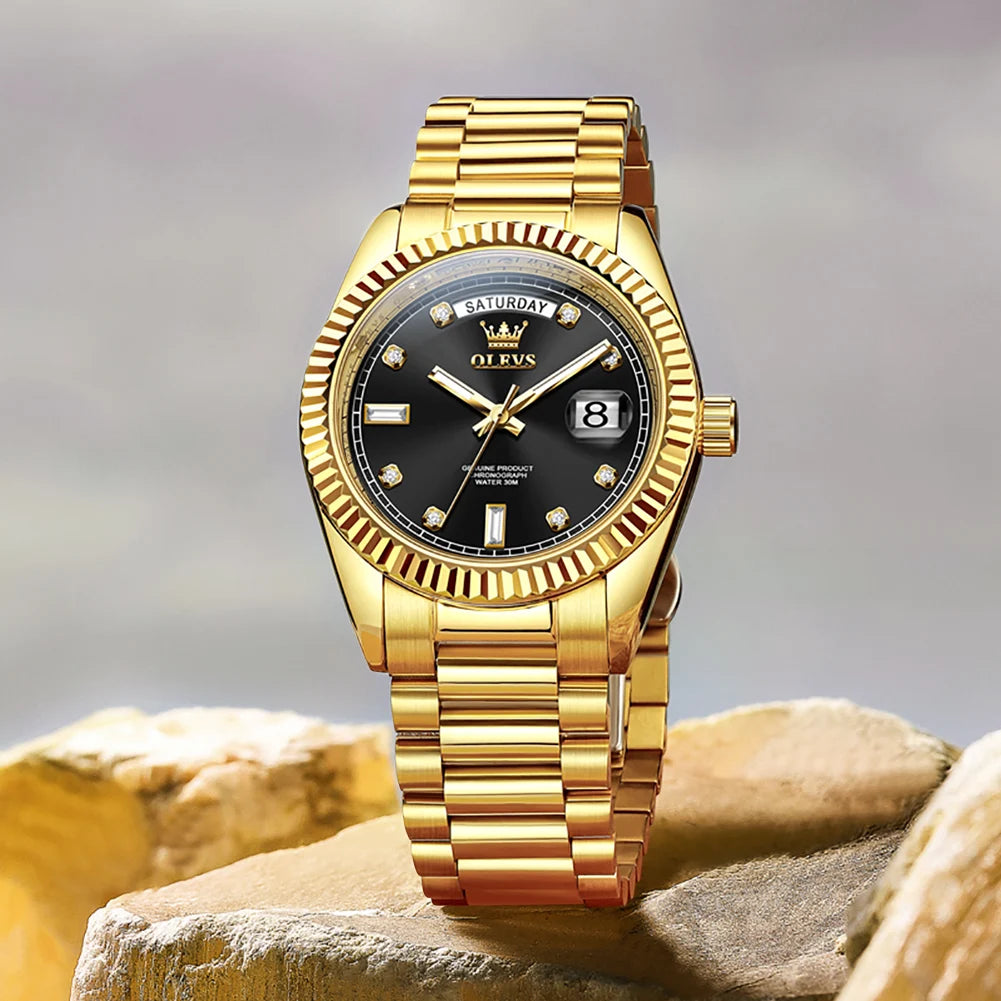 OLEVS Men's Fully Automatic Mechanical Watch Gold Stainless Steel Date Men's Night Light Waterproof Business Watch |...
