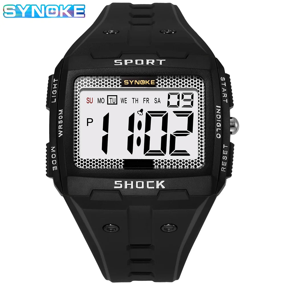 SYNOKE Big Numbers Full Size Digital Watch Easy to Read 5ATM Water Resistant Electronic Wristwatch Countdown Clock Reloj Hombre