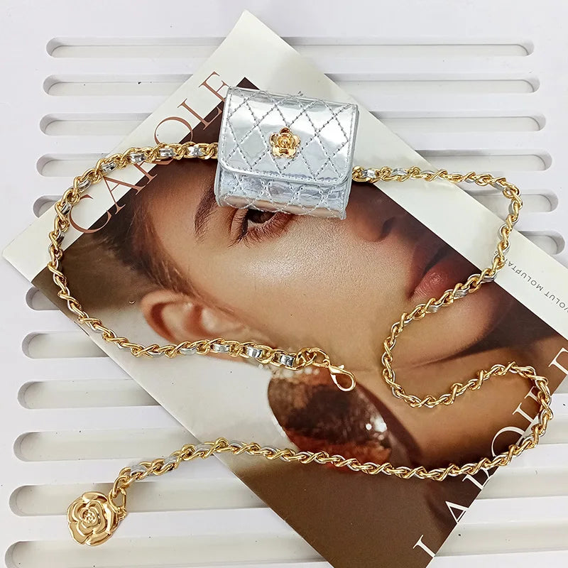 Luxury Desiner Girdle Chain Belt Bag Female camellia Mini Waistpack Versatile Purse Elegant Belt For Women Dress Jeans Waistband - Kimlud