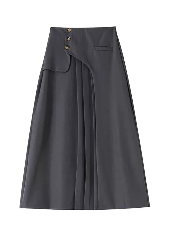 Grey Suiting Midi Skirts for Women High-Waisted A-Line Flare Skirt Perfect Hip-Camouflage Office Skirt for Autumn |...