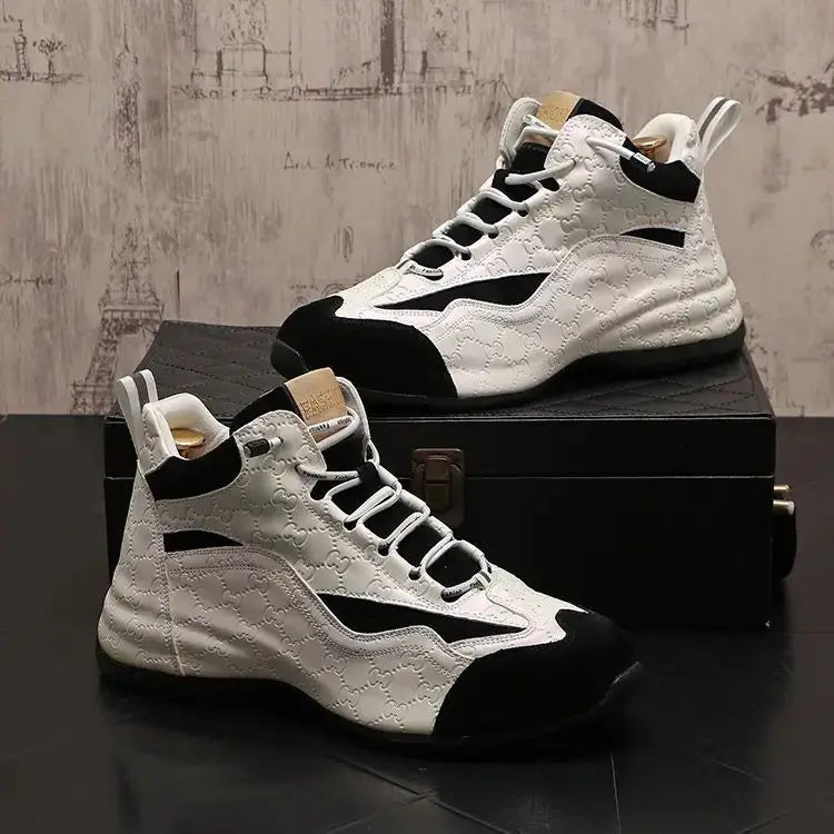 Men High Top Chunky Sneakers Fashion Casual Microfiber Leather Mesh Breathable Increased Internal Cover Bottom Platform Shoes