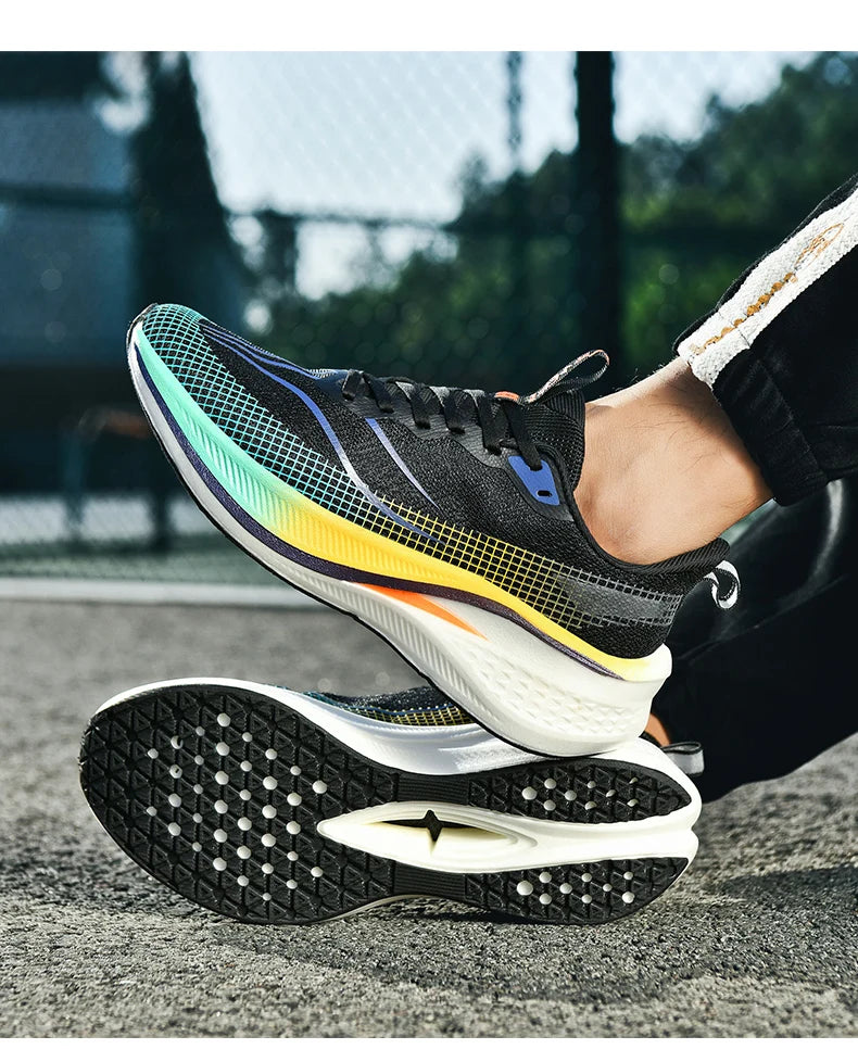 Fashion men's and women's sports running shoes casual breathable mesh surface carbon plate support wear-resistant rubber outsole