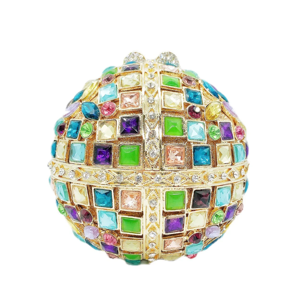 Woman Silver Crystal Stone Ball Shape Evening Bag Banquet Birthday Party Gift Lady Handbag Wedding Bridal Diamond Hollow Purse - Kimlud