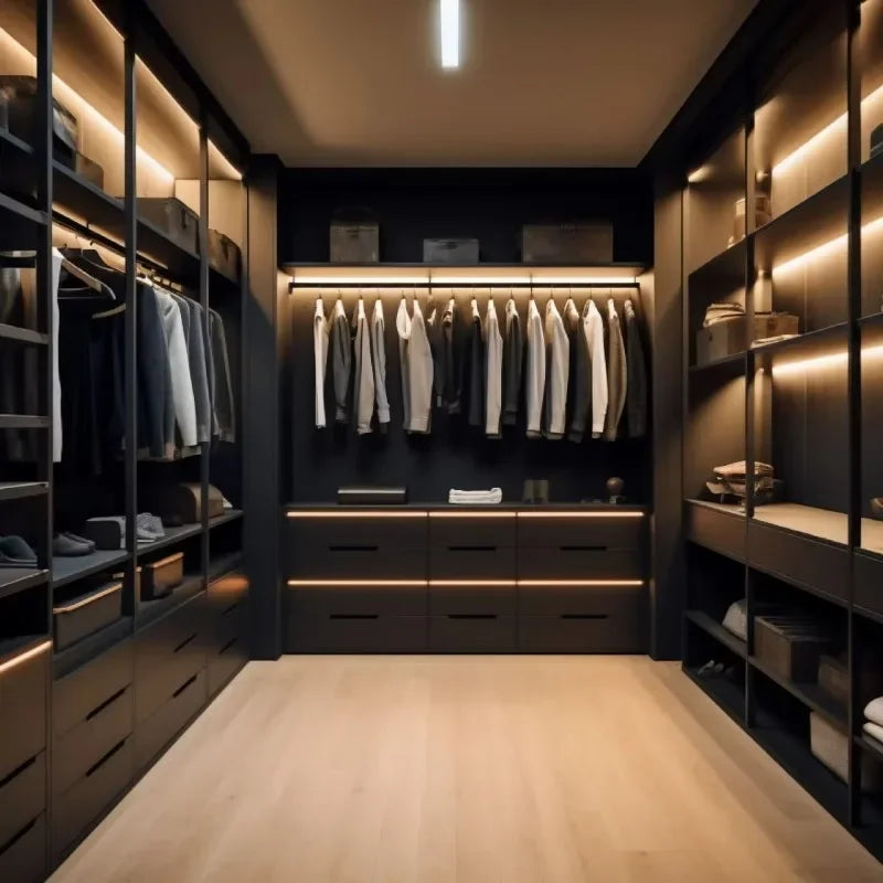 Modern Furniture Wardrobe Clothes Storage Walk-In Wardrobe Wardrobe Cabinet with Glass Door and Light Emitting Diode - Kimlud