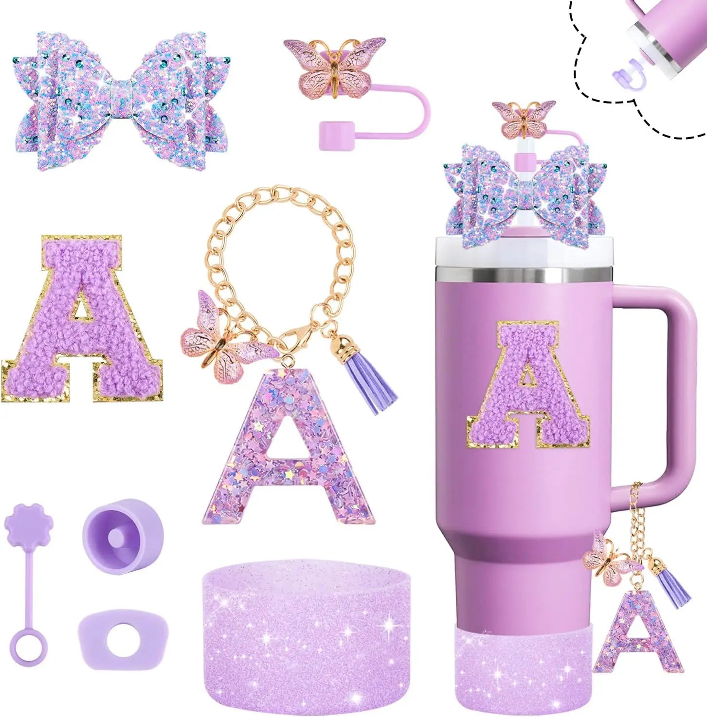 8pcs Cup Accessories Set 30oz 40oz tumbler Straw Topper Cover, Boot, Spill Proof Stoppers, Handle Charms Sticker for Stanley Cup