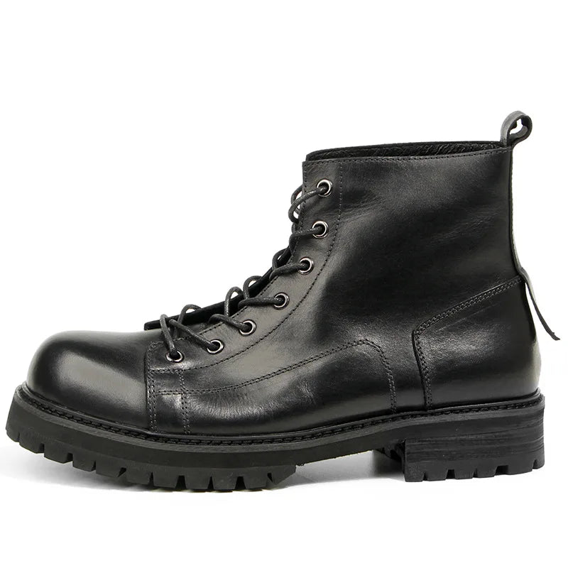 Durable Goodyear-Welted Motorcycle Rugged Heritage Boots Vintage Oil Genuine Leather Punk For Men Cowhide High-Cut Shoes