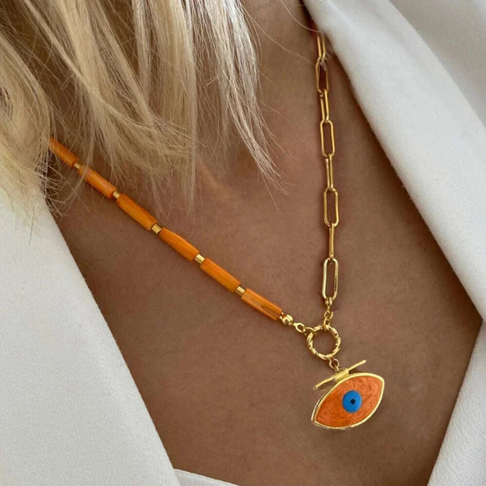 Bohemian Colorful Glaze Fish Pendant for Women Striped Beaded Necklace Seaside Vacation Party Accessories