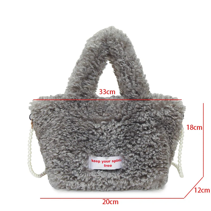 Korean Style Winter Bag Soft Fluffy Handbag Women's Bag Khaki Plush Crossbody Bag Versatile Bolsas Feminina Warm Lamb Wool Totes
