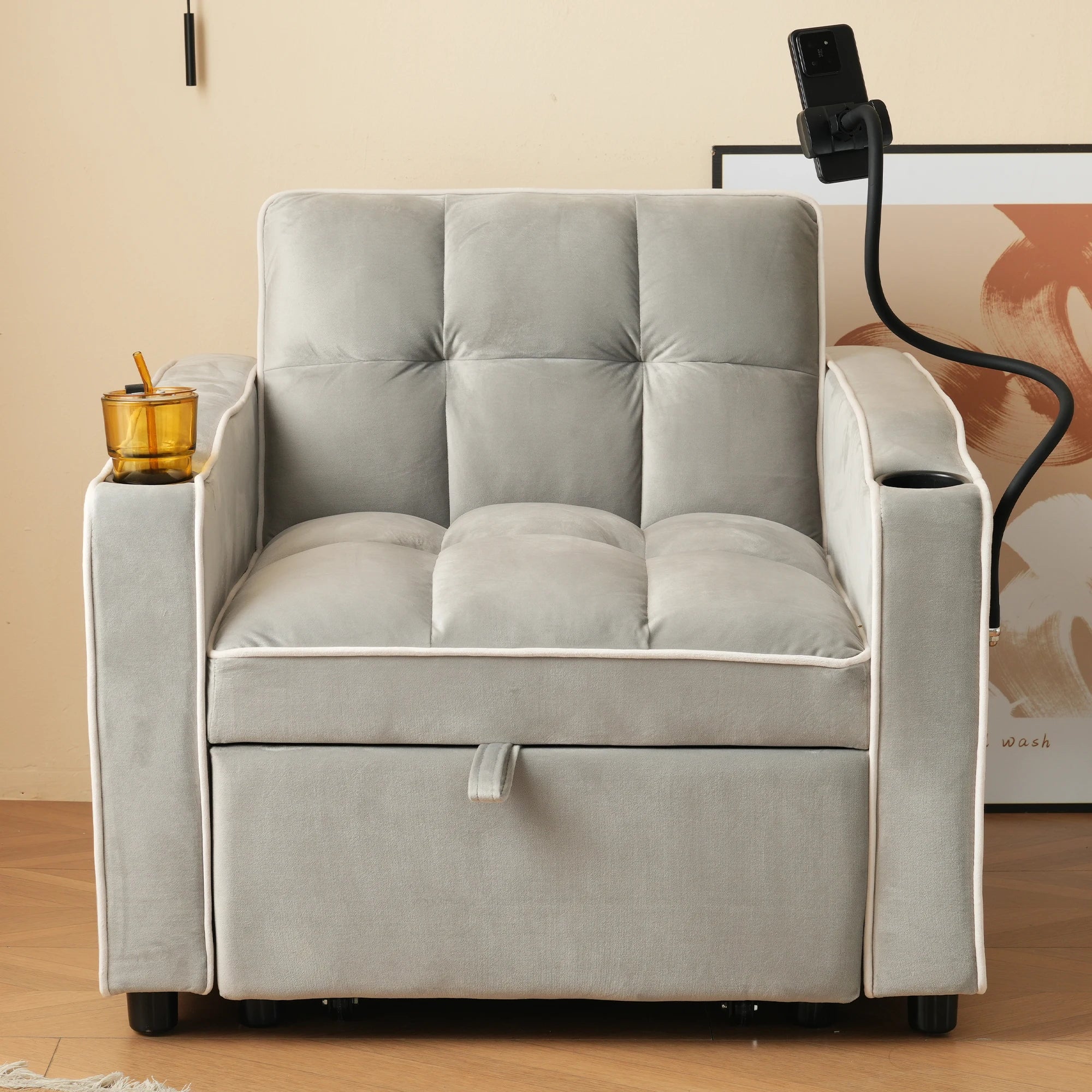 3-in-1 single-bed sofa - with beverage rack and phone holder, 83*167*76 cm sofa recliner, recliner, armchair, - Kimlud